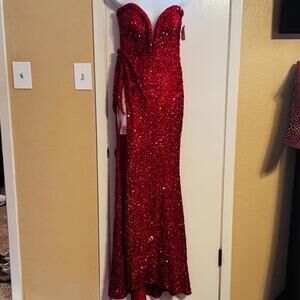 NWT Red Sequin Strapless Evening Gown Lora by Mew Mews Size Small